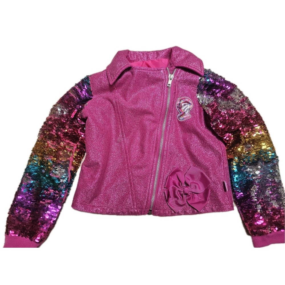 Jojo Siwa Jacket Girls Size 6x Small Pink Sparkle Unicorns Sequin Flip Sleeves